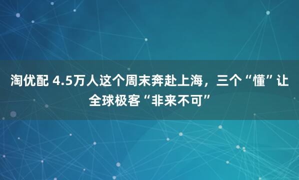 淘优配 4.5万人这个周末奔赴上海，三个“懂”让全球极客“非来不可”