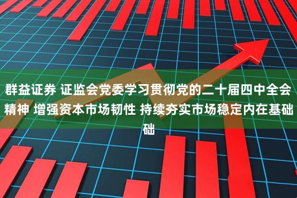 群益证券 证监会党委学习贯彻党的二十届四中全会精神 增强资本市场韧性 持续夯实市场稳定内在基础